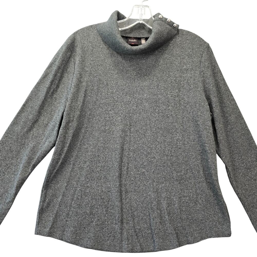 Rafaella Gray Heather Petite Size L Turtleneck Shirt Stretch Long Sleeves Womens